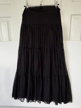 IZ Byer California Juniors L Black Long Tiered Peasant Chiffon Skirt Maxi Boho